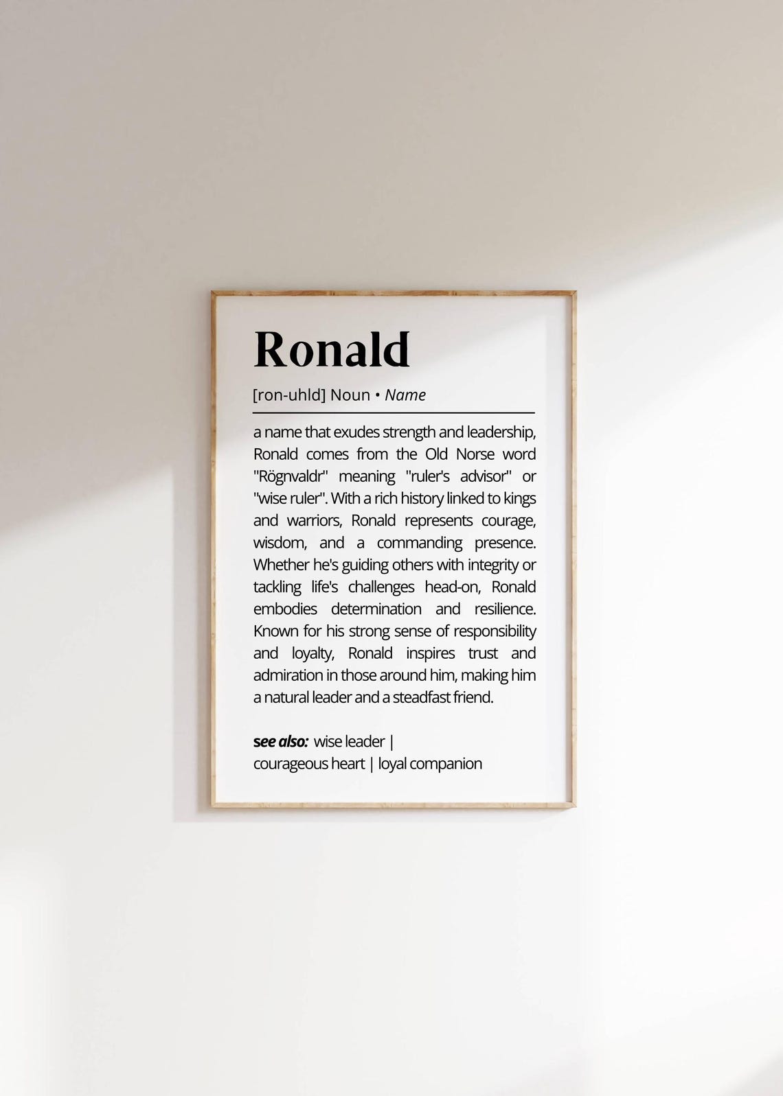 Ronald Name Definition Wall Art Personalized Gift For Him Name Meaning Poster Unique Name Sign Gift Minimalist Modern Home Decor