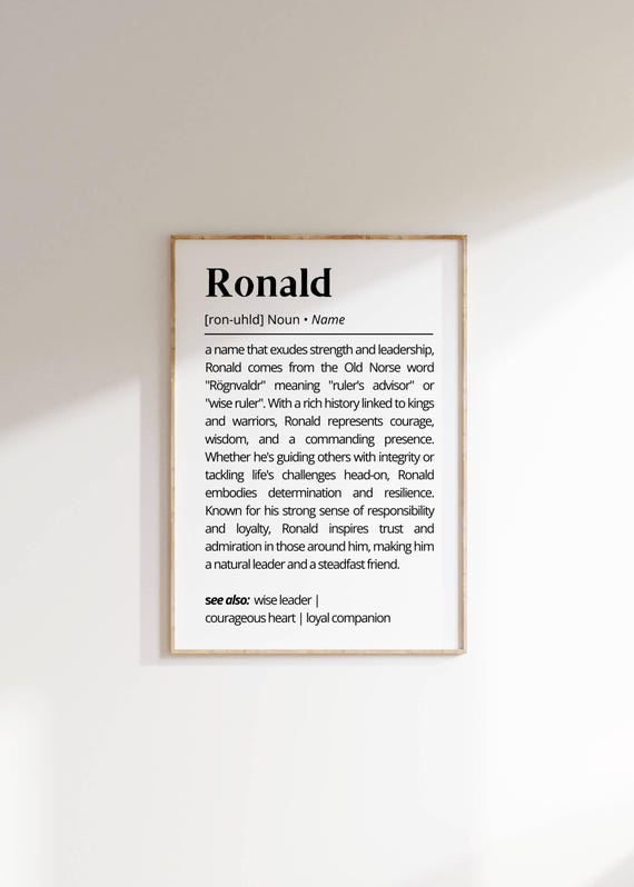 Ronald Name Definition Wall Art Personalized Gift For Him Name Meaning Poster Unique Name Sign Gift Minimalist Modern Home Decor