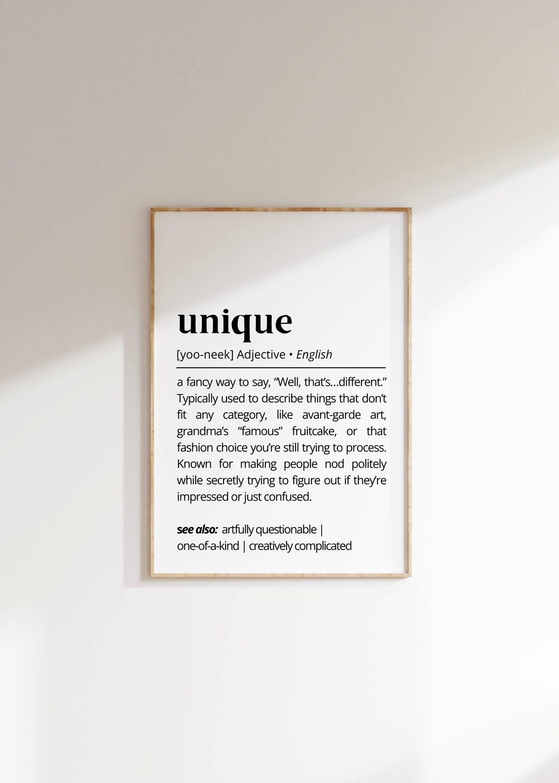 Unique Funny Definition Print Black White Typography Humor Art