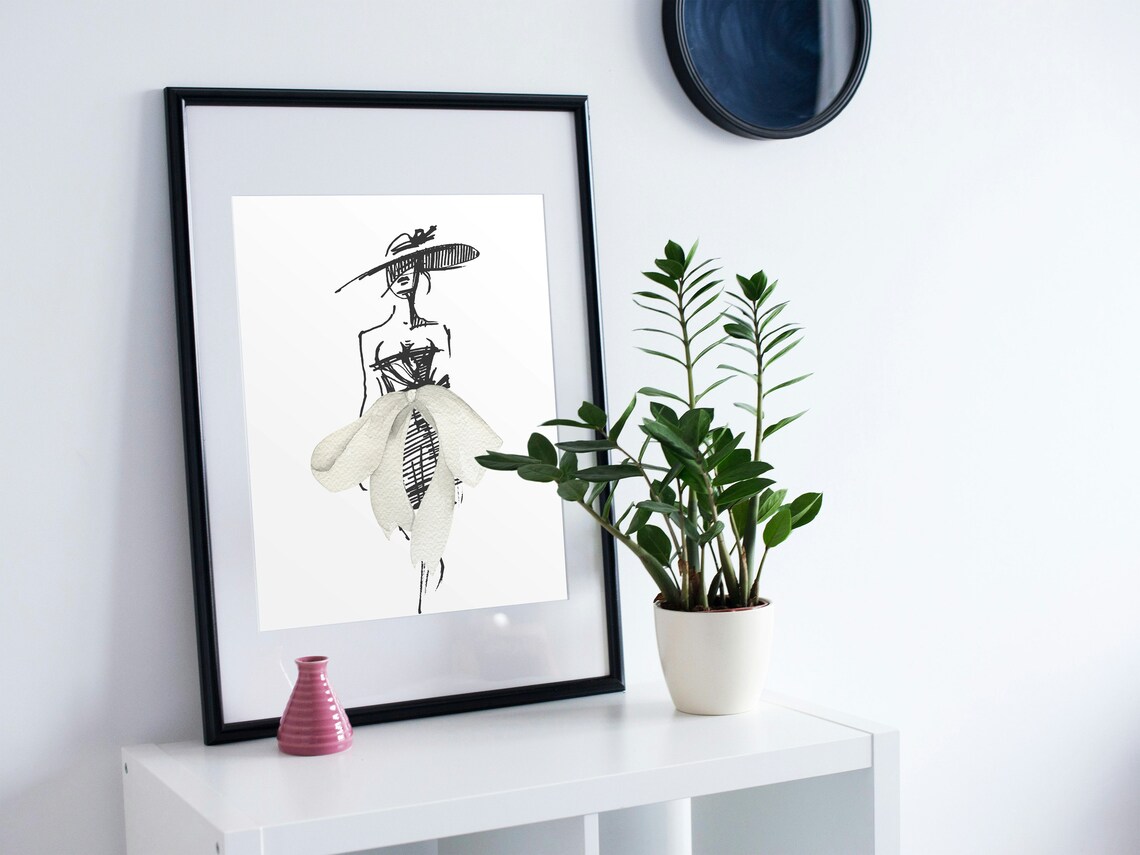 Fashion Sketch Lady Big Bow Dress Chic Parisian Art Wall Poster - Image 2