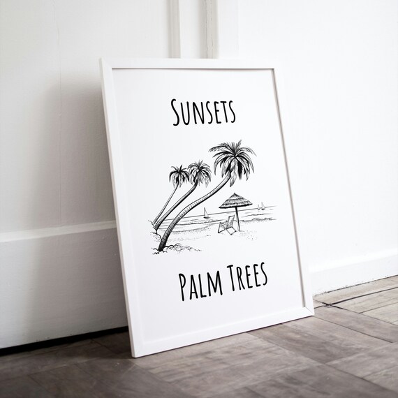 Coastal Art Vintage Art Minimalist Wall Art Beach House Posters Beachy Wall Art Palm Tree Print Minimalist Poster Beach Wall Art