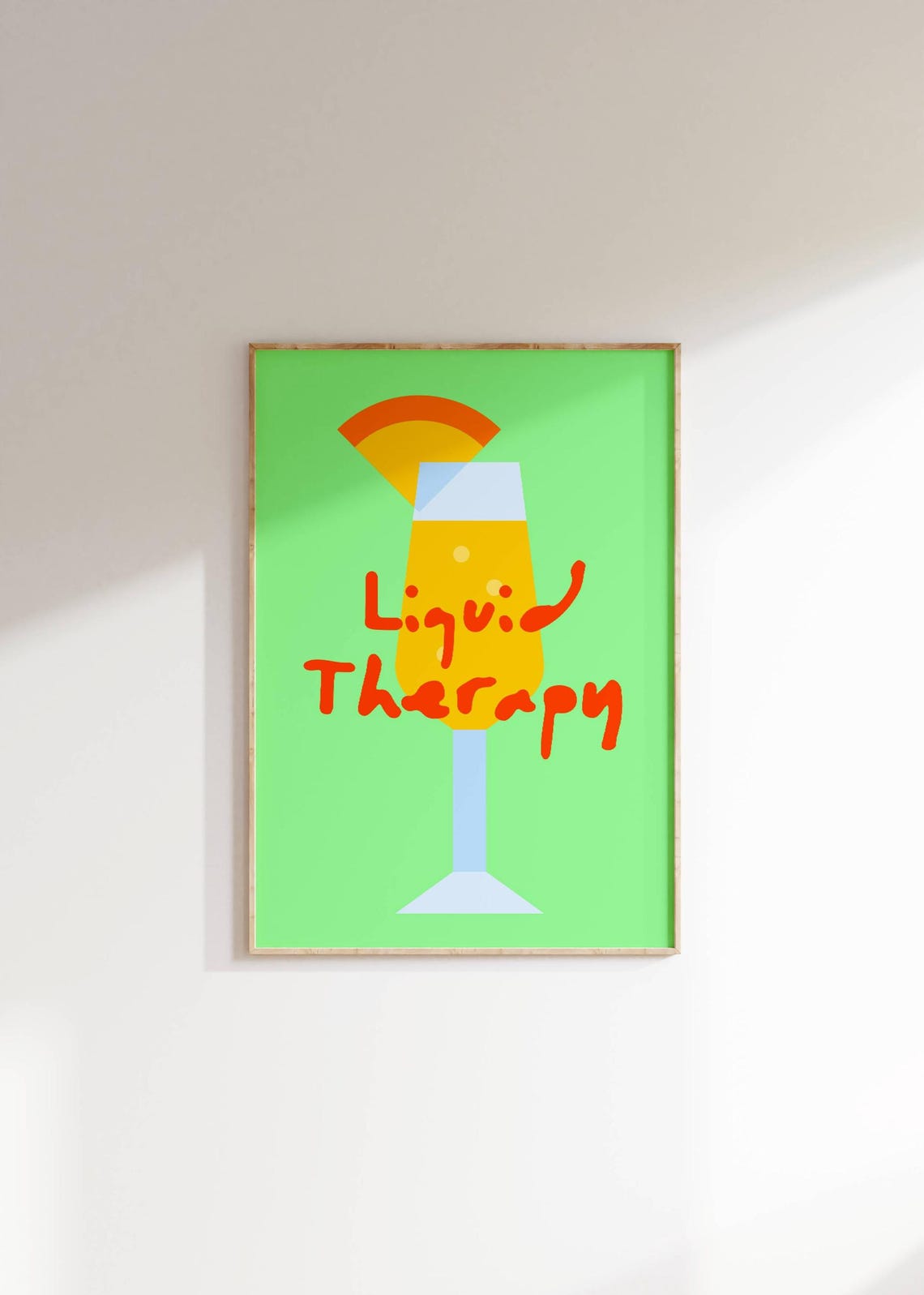 Liquid Therapy Funny Cocktail Poster Green Background Bar Decor Art