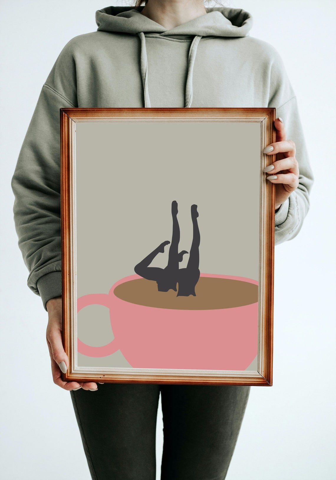 Diver Plunging Into Pink Coffee Cup Retro Minimalist Art Poster - Image 2
