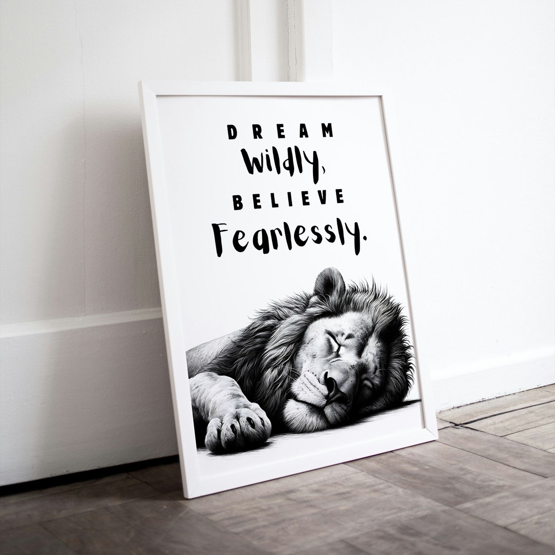 Dream Wildly Believe Fearlessly Sleeping Lion Sketch Art Poster