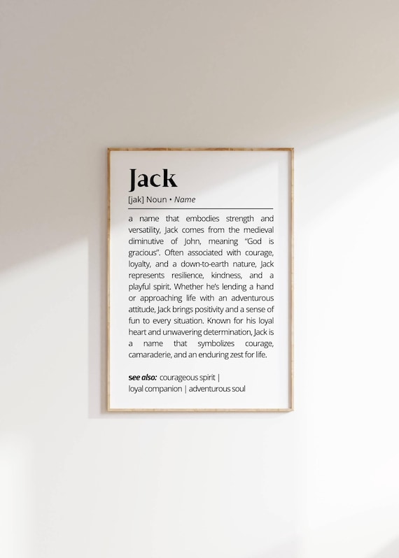 Jack Name Definition Art Print, Minimalist Typography