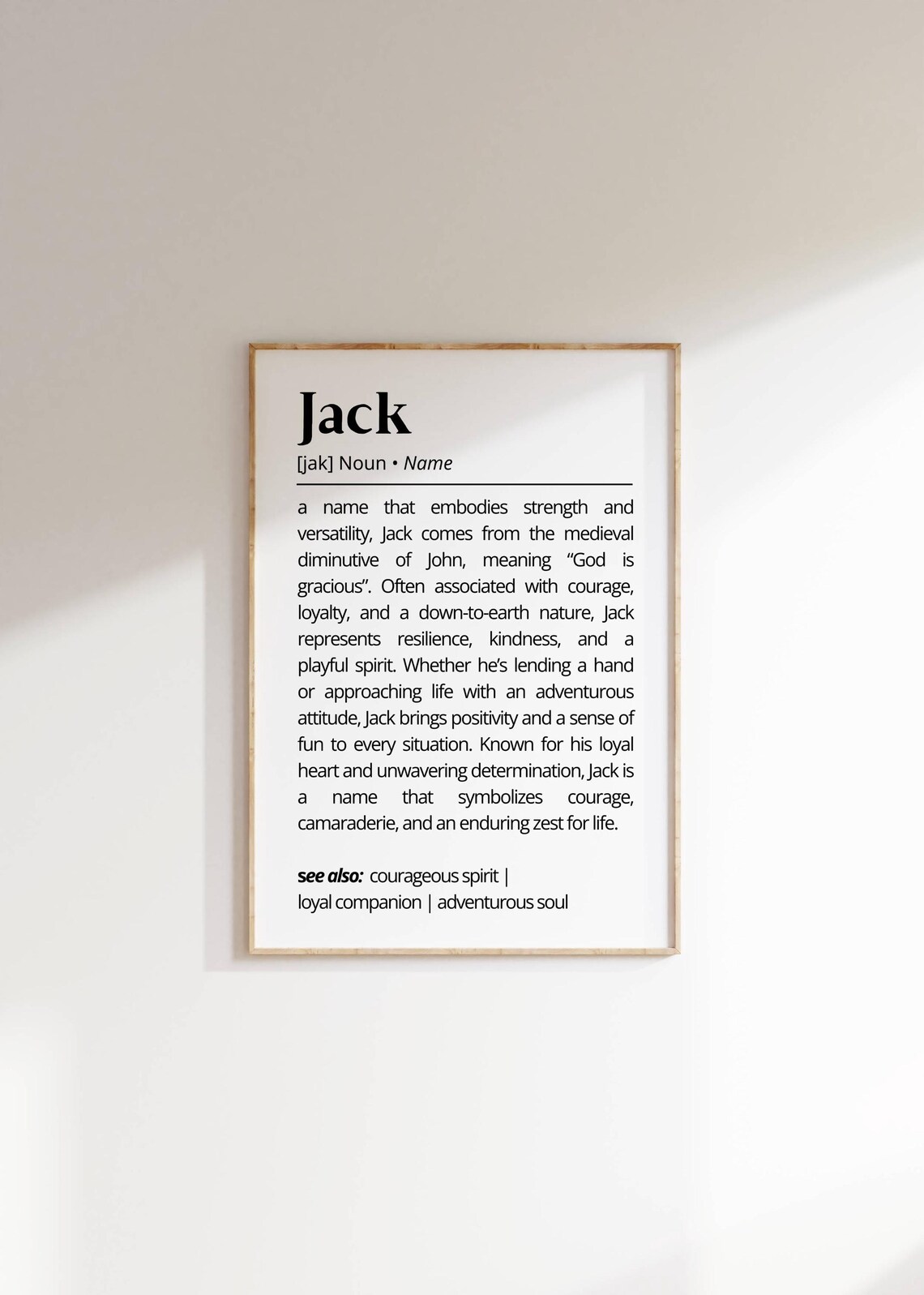 Jack Name Definition Art Print, Minimalist Typography