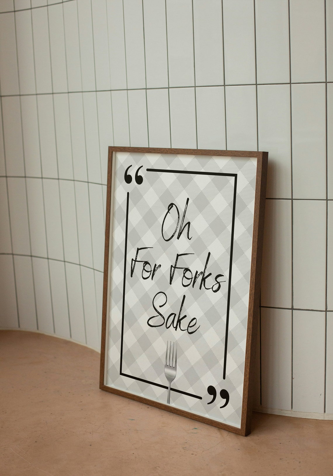Oh For Forks Sake Gingham Fork Funny Kitchen Quote Wall Poster - Image 2