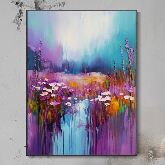 3d Textured Wall Art Impasto Floral Painting On Bold Abstract Artwork White Flower Art Bright Spring Large Living Room Art