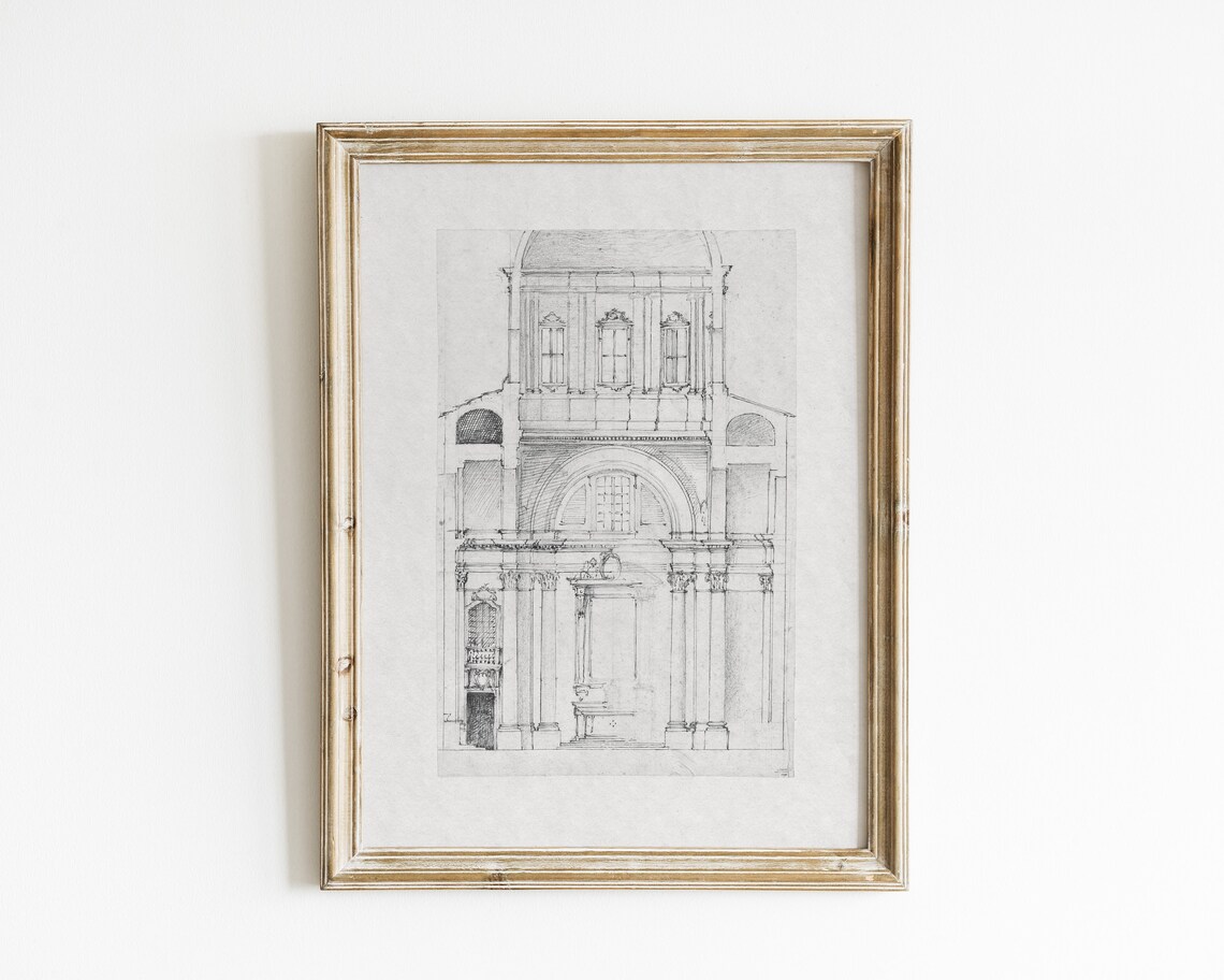 Minimalist Architecture Line Art Vintage Art Print
