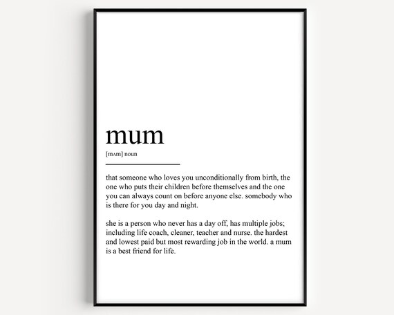 Mum Definition Print Minimalist Typography Decor Gift for Mom