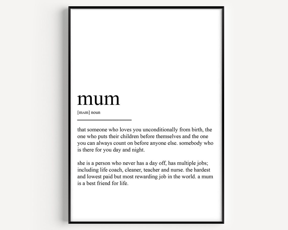 Mum Definition Print Minimalist Typography Decor Gift for Mom