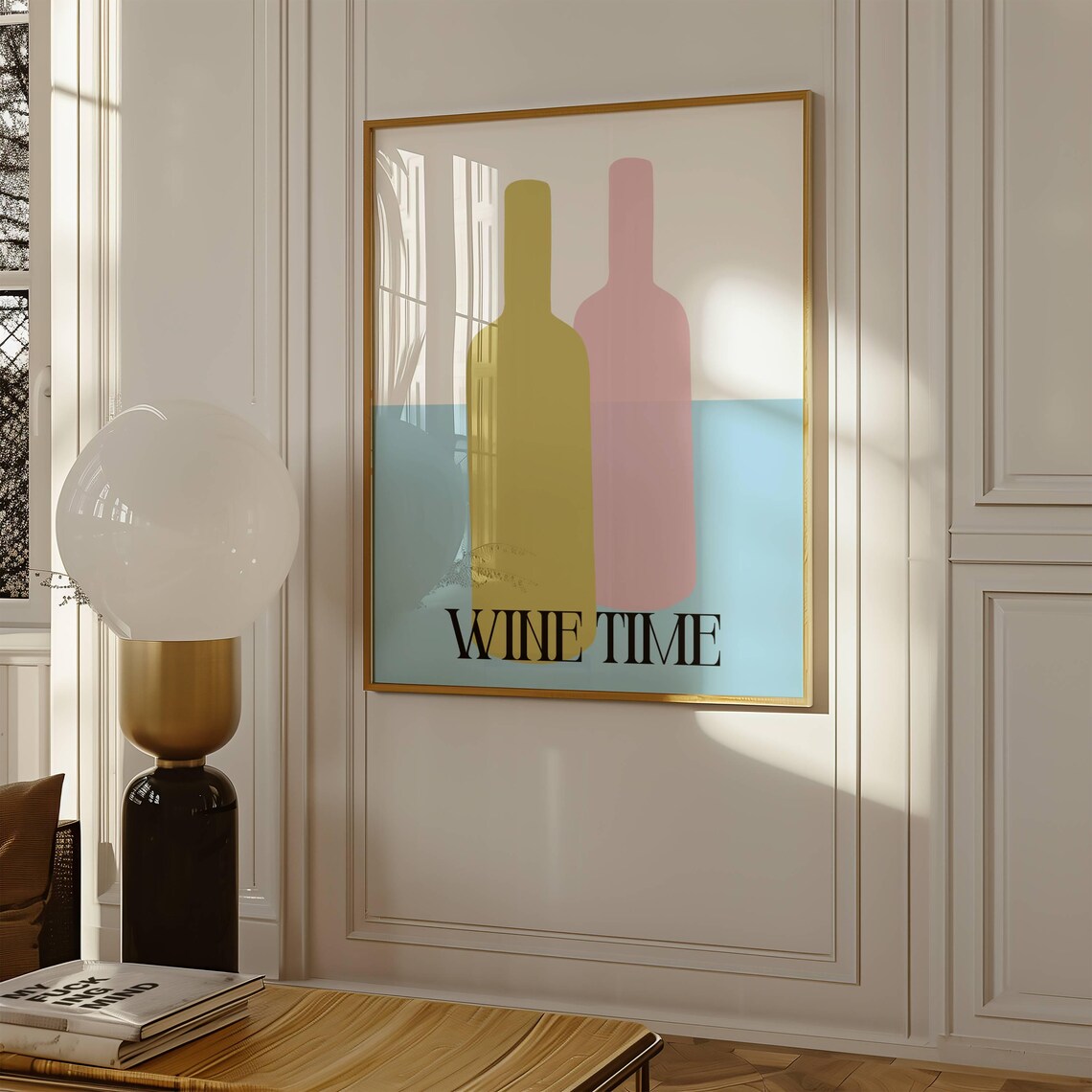 Wine Time Pastel Poster With Abstract Color Block Bottle Art - Image 2