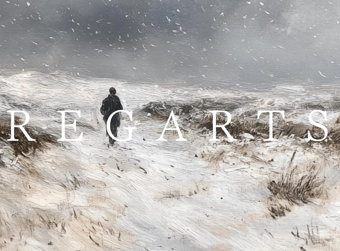 Lone Figure Walking Through Snowy Blizzard Moody Winter Field Poster - Image 3