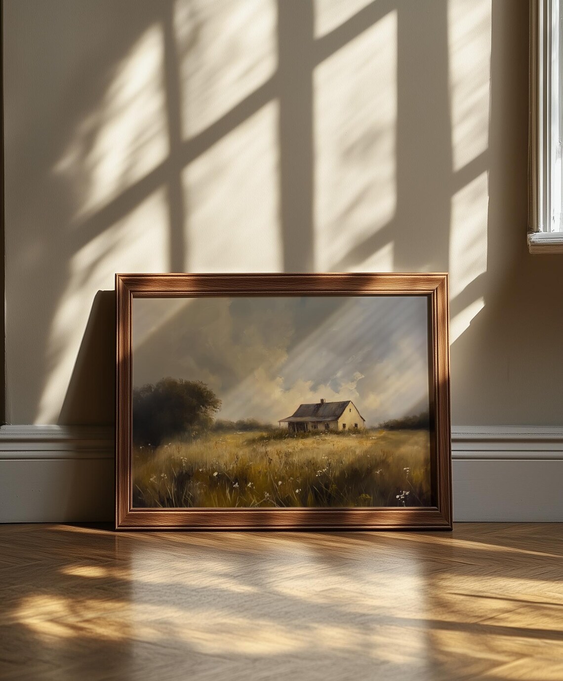 Country Farmhouse Painting Golden Field Cloudy Sky Rural Poster - Image 4