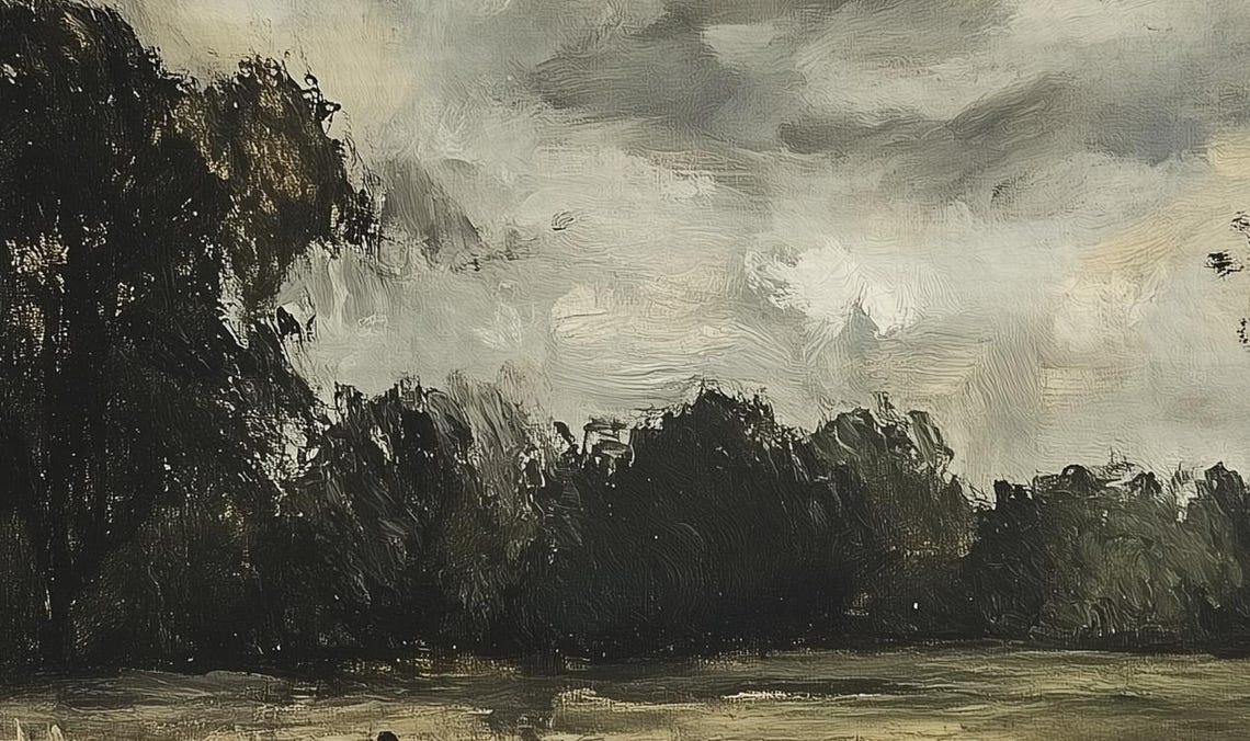 Moody Field Painting Dark Trees Under Dramatic Cloudy Sky Poster - Image 4