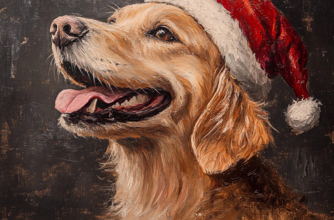 Golden Retriever Wearing Santa Hat Happy Christmas Dog Painting Poster - Image 4