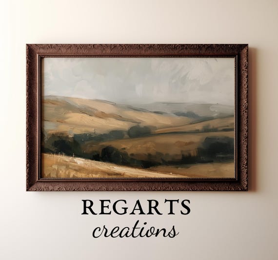 English Countryside Antique Oil Painting Muted Landscape With Overcast Sky Wall Art Regarts