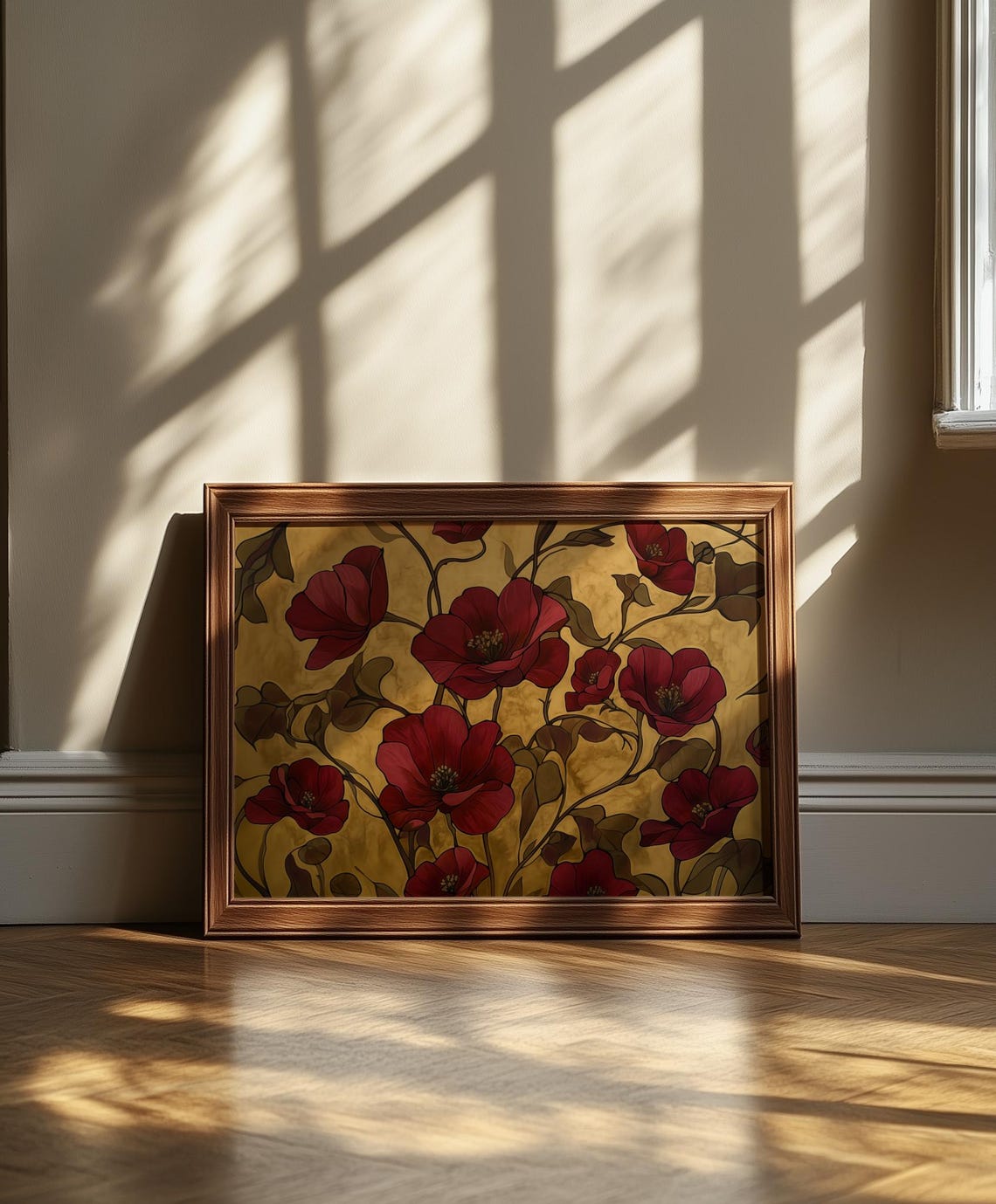 Art Nouveau Red Floral On Gold Elegant Vintage Botanical Poster - Image 5