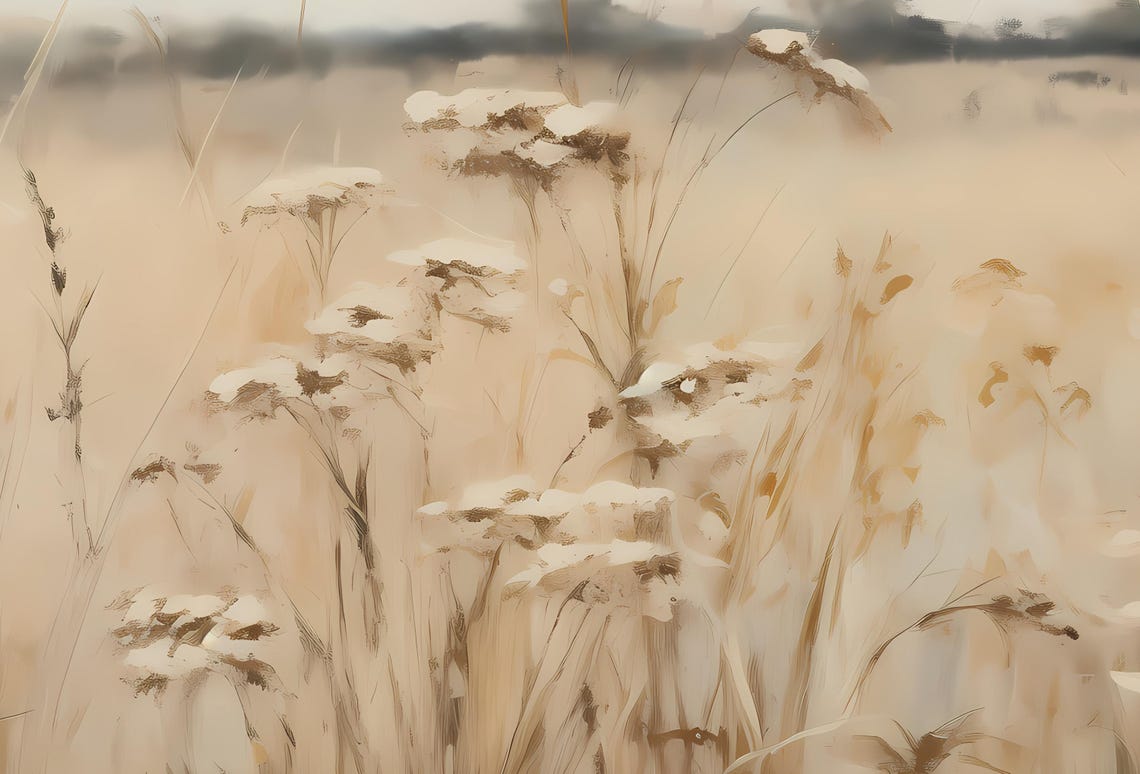 English Meadow Painting Tall Grass And White Wildflowers Poster - Image 3