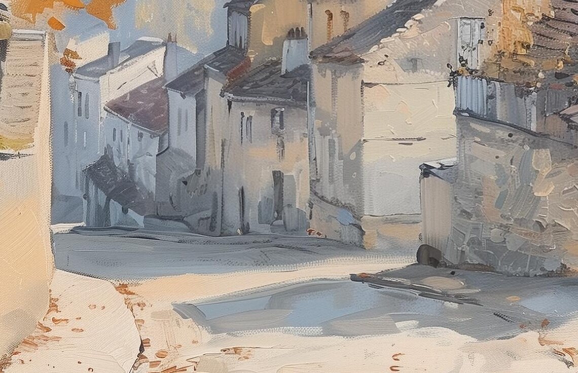 French Village Street Painting Autumn Morning Light Church Tower Poster - Image 4