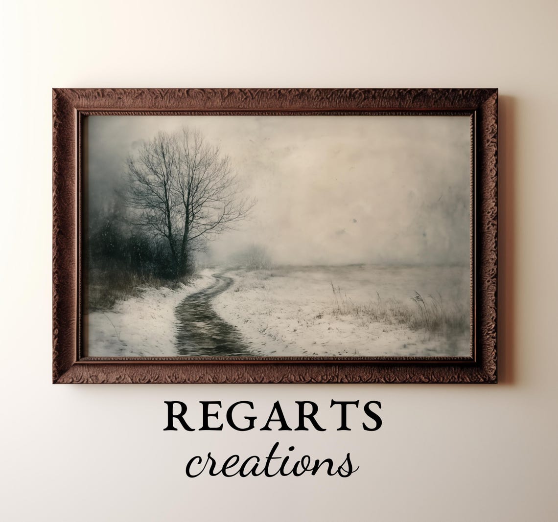 Snowy Path Through Winter Field Bare Tree Misty Country Poster - Image 4