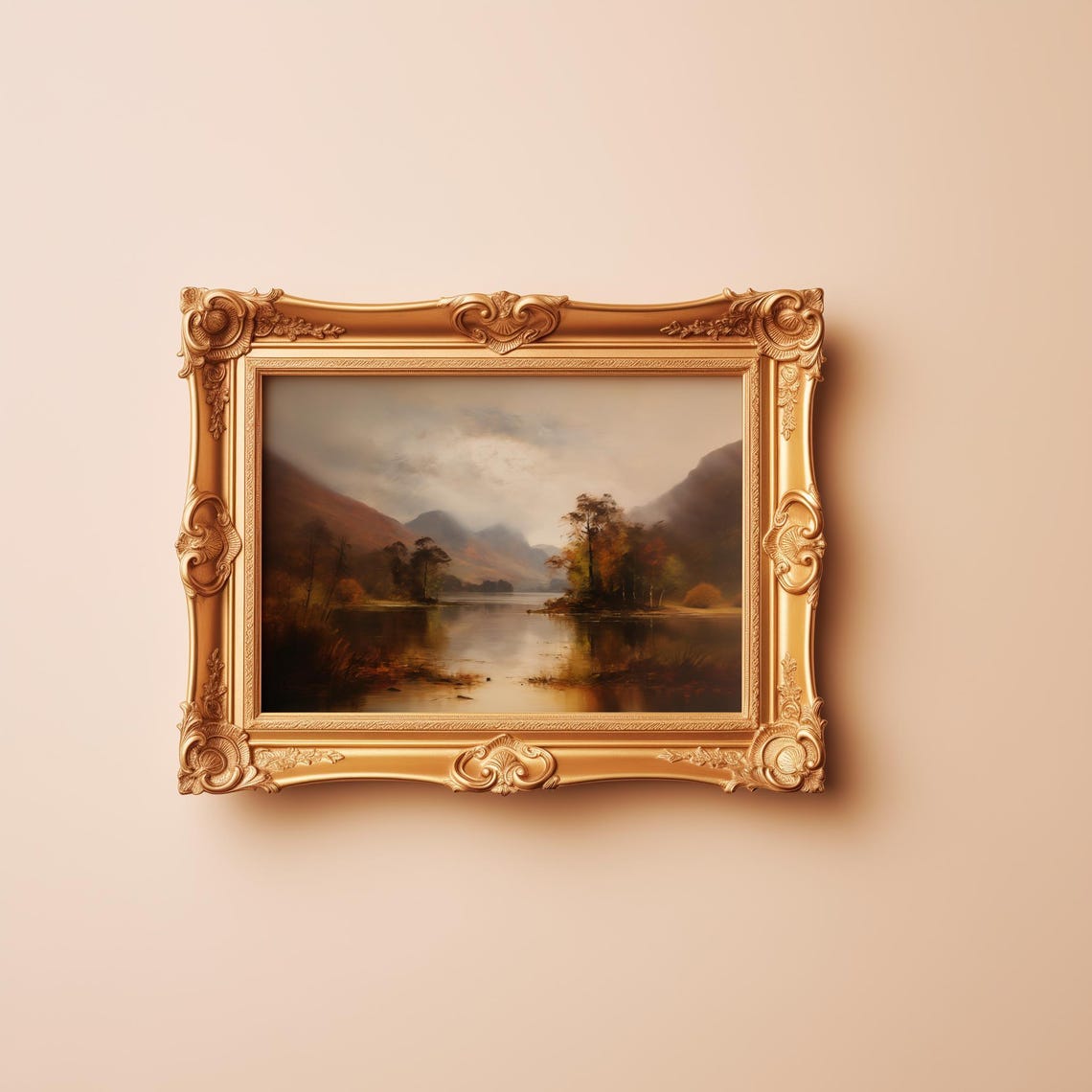 Autumn Landscape Painting Mountains And Misty Lake Moody Poster - Image 2
