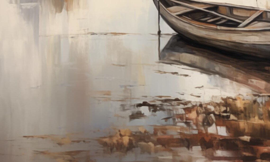 Autumn Lakeside Painting Rowboat At Shore Calm Fall Scene Poster - Image 5