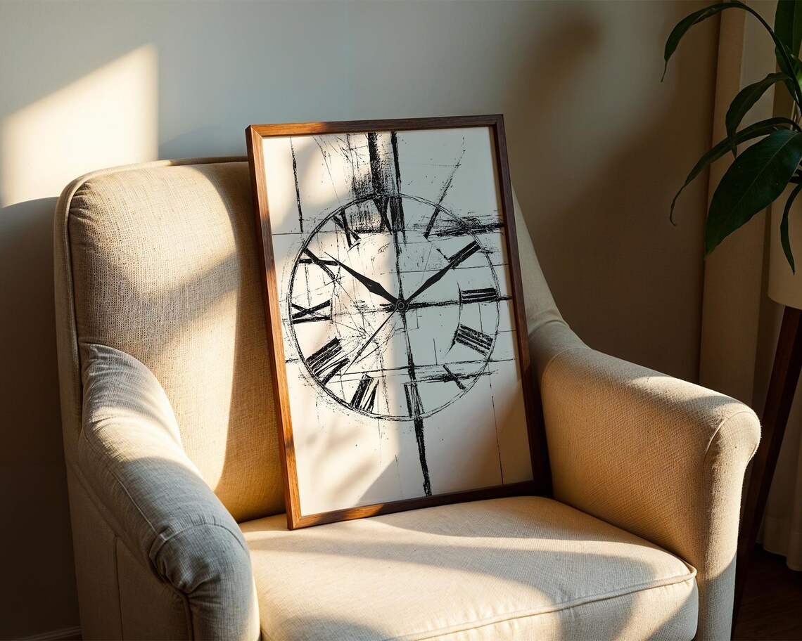 Vintage Abstract Roman Numeral Clock Face Sketch Minimalist Poster - Image 2