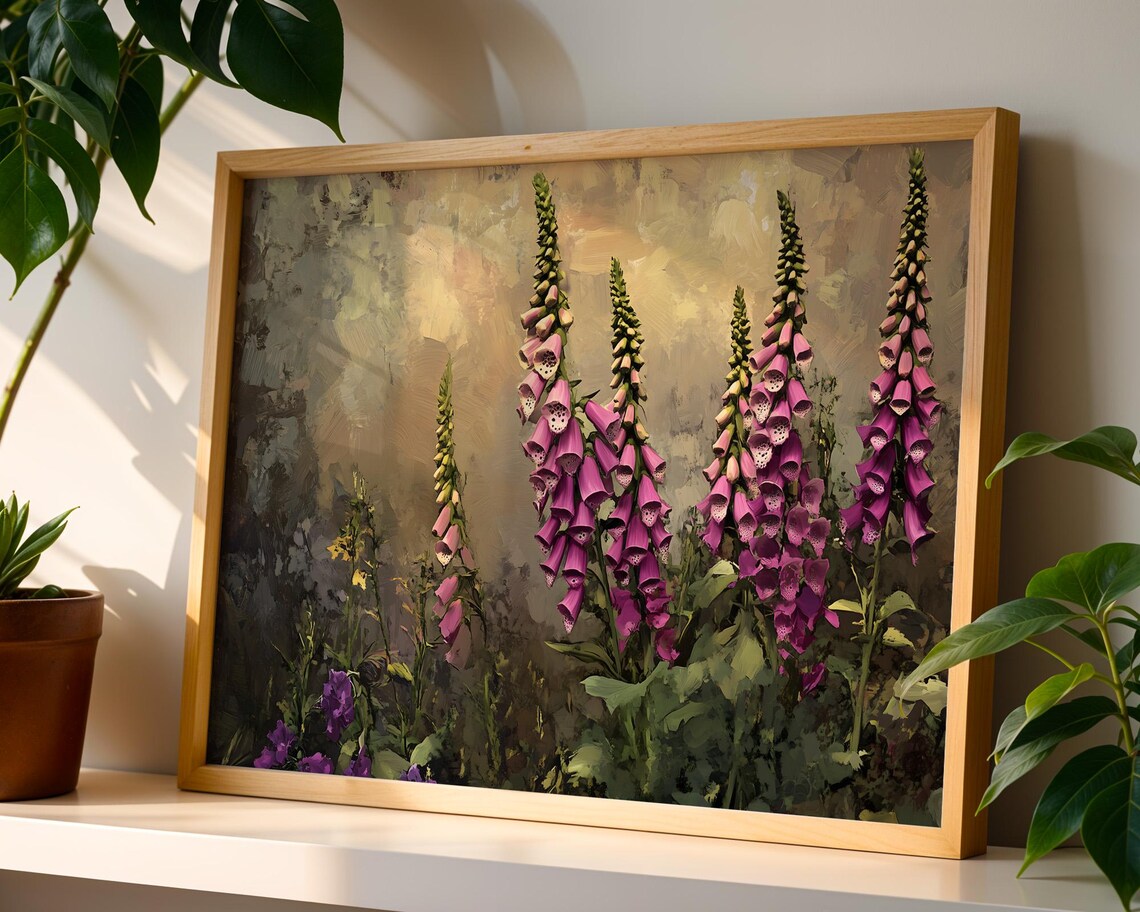 Moody Purple Foxglove Flowers Forest Edge Vintage Painting Poster - Image 4