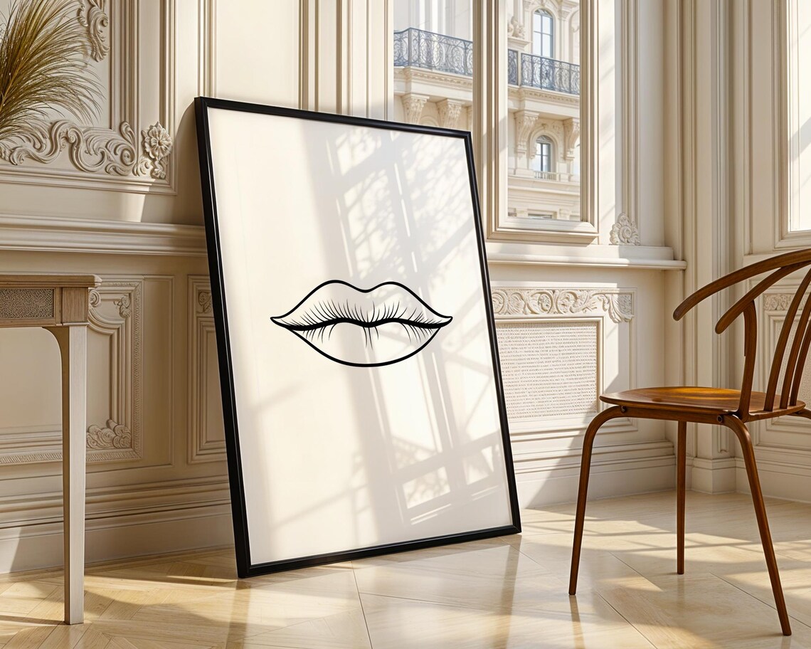 Pouty Lips Line Drawing Bold Minimalist Beauty Salon Wall Art - Image 4