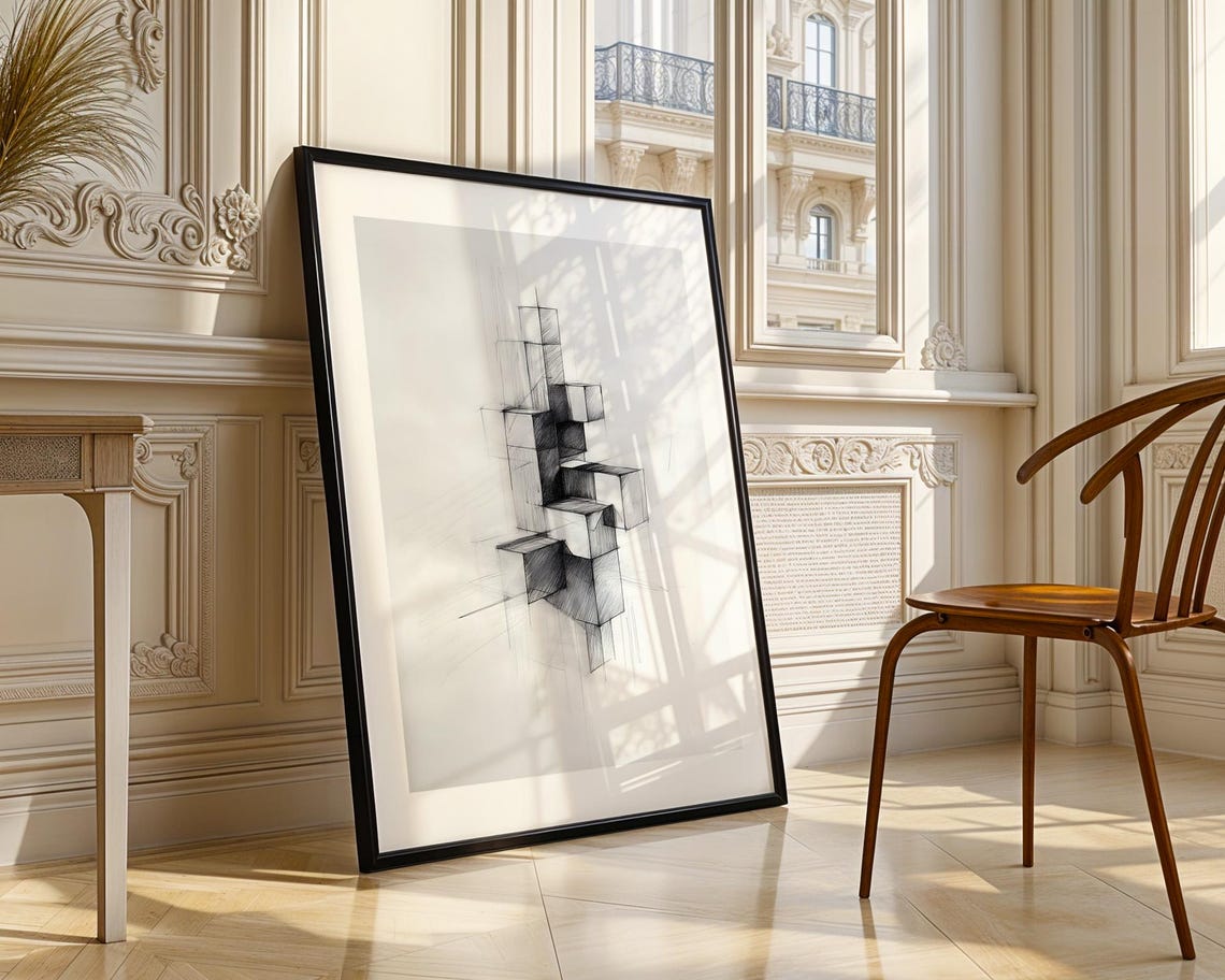 Geometric Cubes Architectural Line Drawing Sketch Art Poster - Image 3