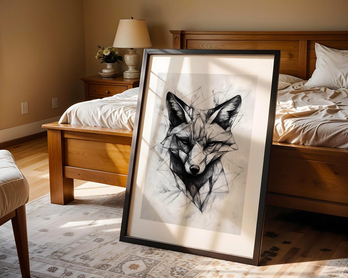 Abstract Fox Line Art Pencil Sketch Animal Illustration Draw Trendy Poster Wall Print Modern Home Room Decor - Image 5