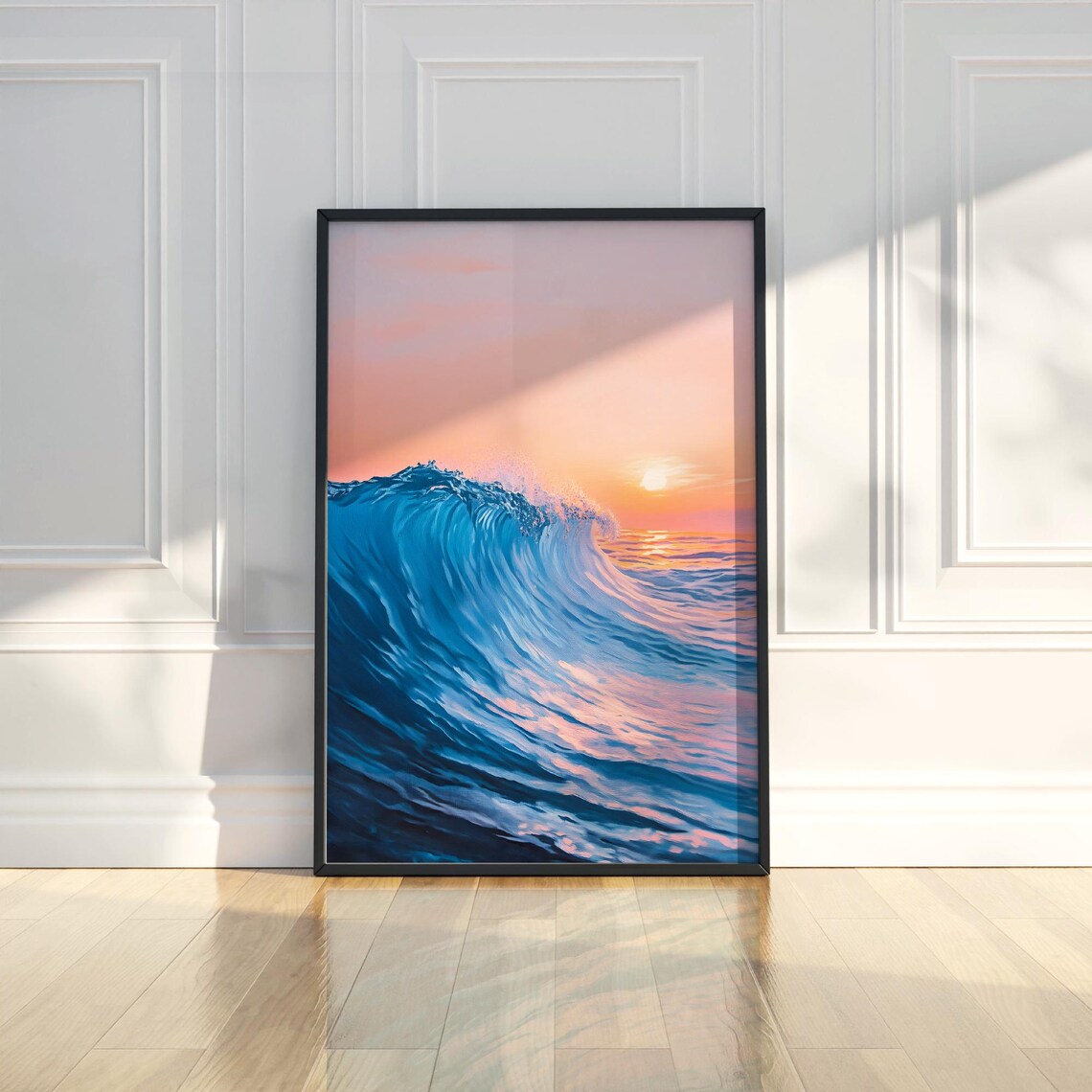 Ocean Wave Sunset Realistic Seascape Painting Coastal Art Poster