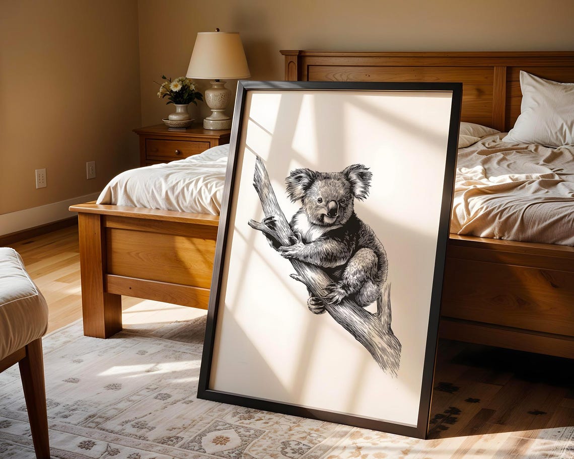 Koala Ink Sketch Line Art Simple Animal Illustration Drawing Trendy Poster Wall Print Modern Home Decor Gift - Image 5