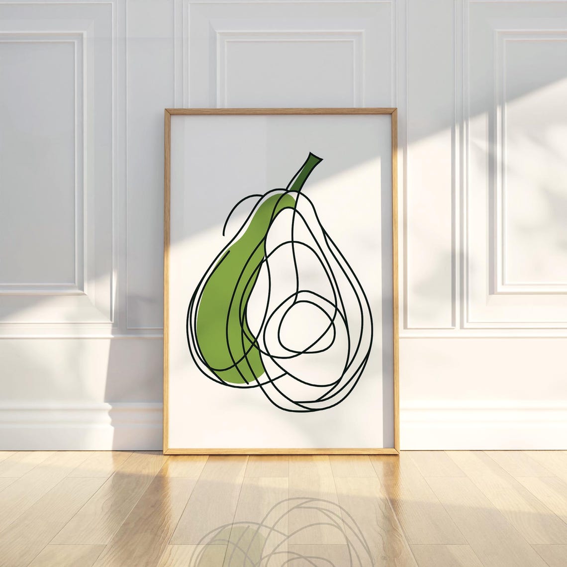 Minimalist Modern Avocado Line Art Green Fruit Drawing Poster