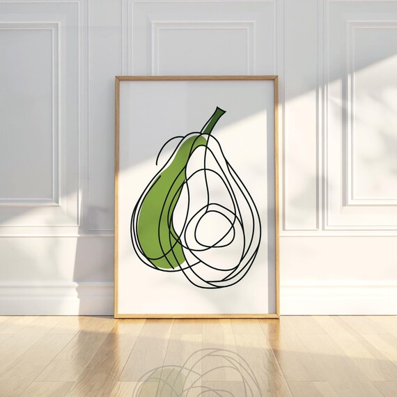 Abstract Minimalist Pear Fruit Line Art Pencil Sketch Drawing Wall Print Poster Modern Simple Home Decor Gift