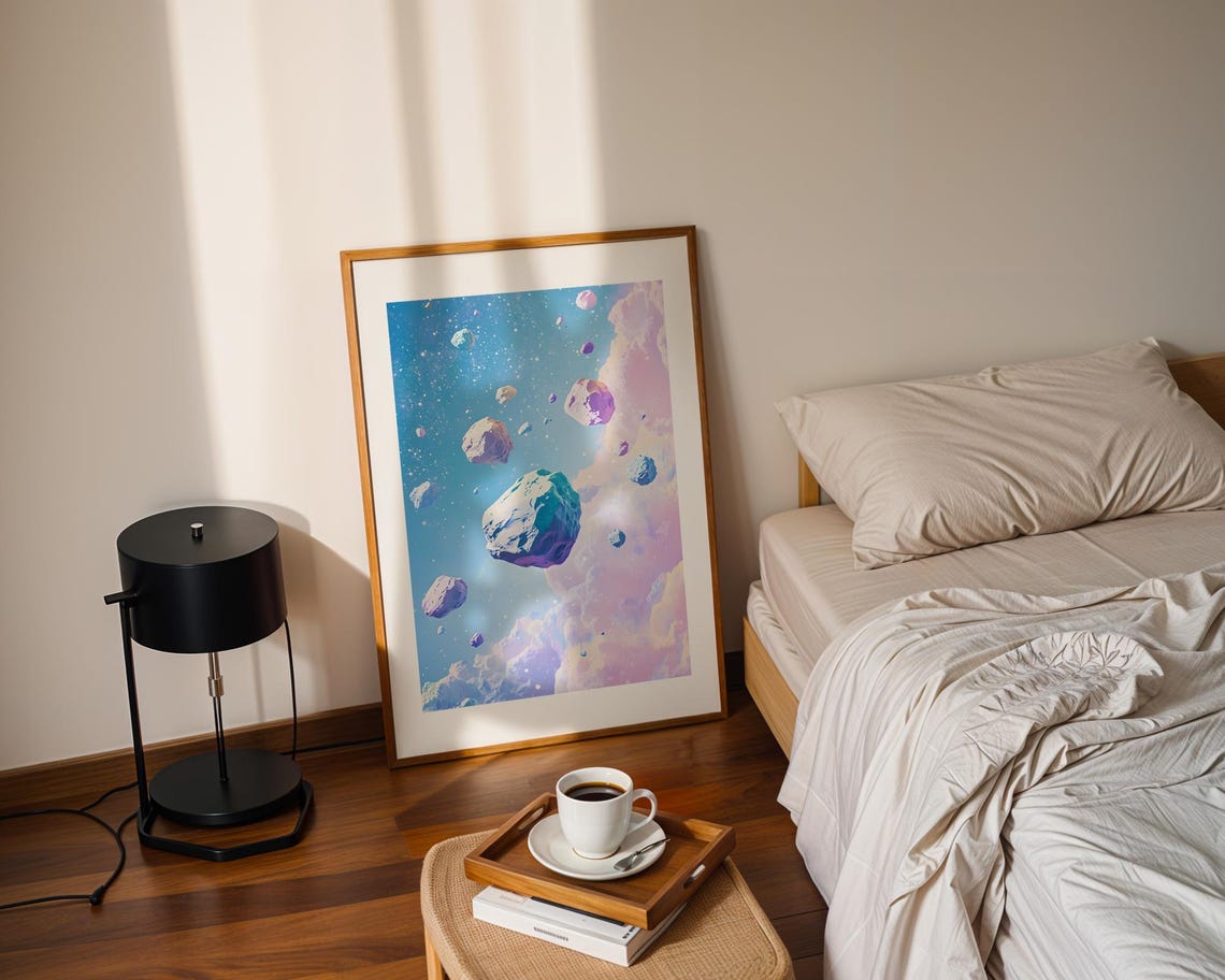Floating Pastel Asteroids Dreamy Starry Night Nursery Sky Poster - Image 2