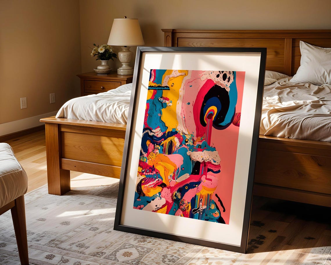 Vibrant Neon Fluid Abstract Drip Painting Modern Wall Poster - Image 4