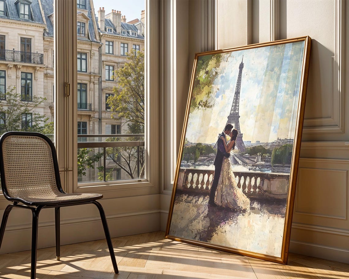 Paris Eiffel Tower Couple Dancing Impressionist Painting Art Poster - Image 3