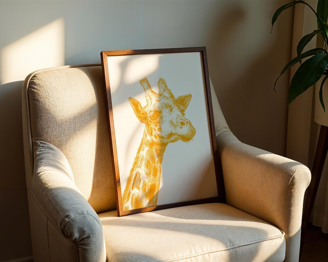 Golden Giraffe Head Ink Sketch Safari Wildlife Illustration Poster - Image 2