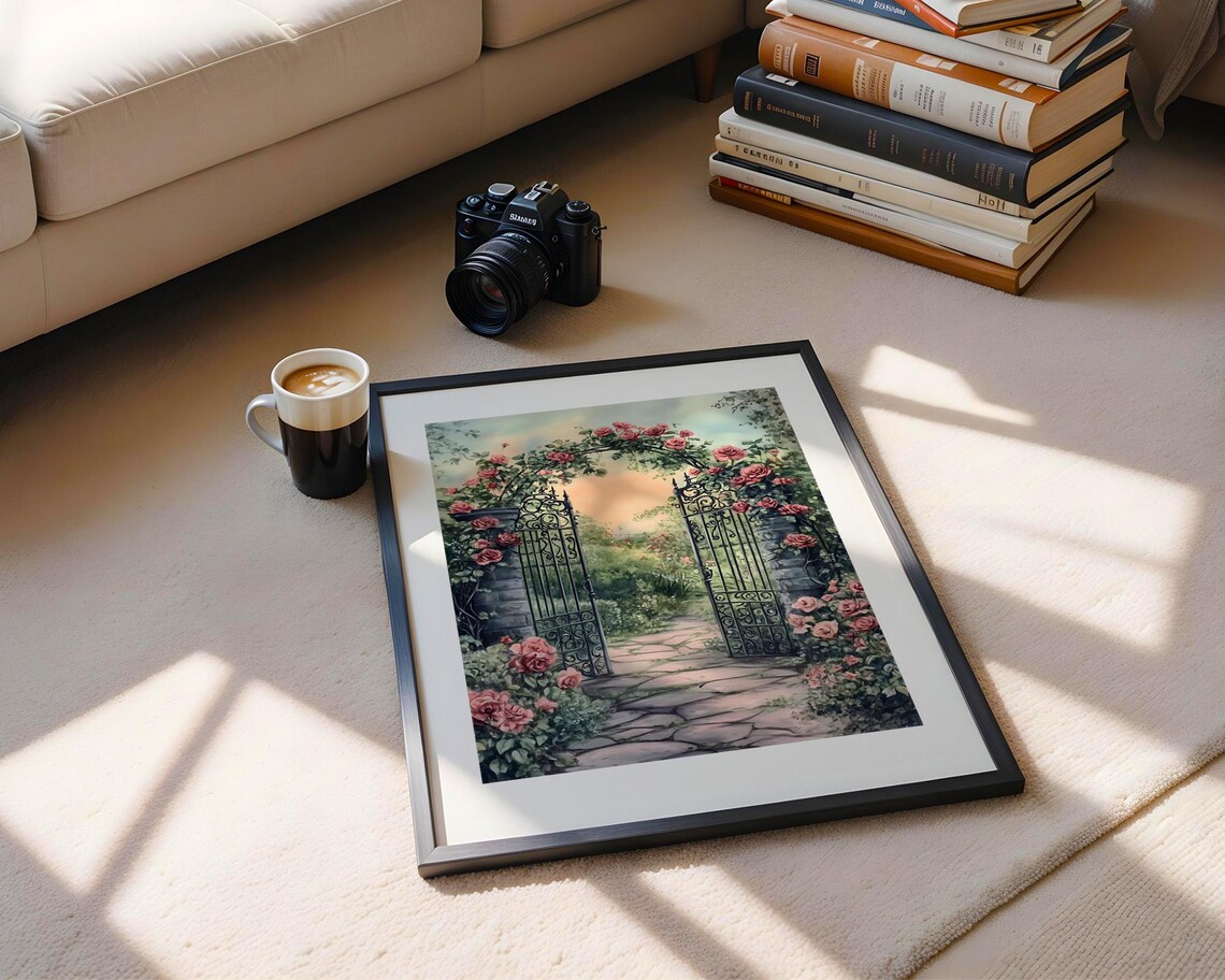 Rose Garden Arch Watercolor Pink Flower Gate Blooming Trellis Poster - Image 3