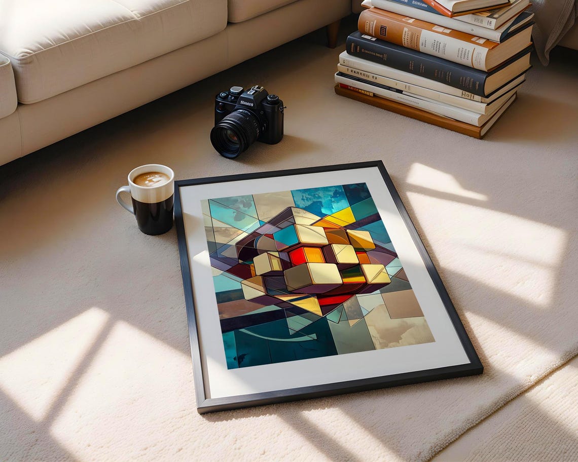 Cubist Rubik Cube Geometric Abstract Colorful Modern Art Print - Image 5