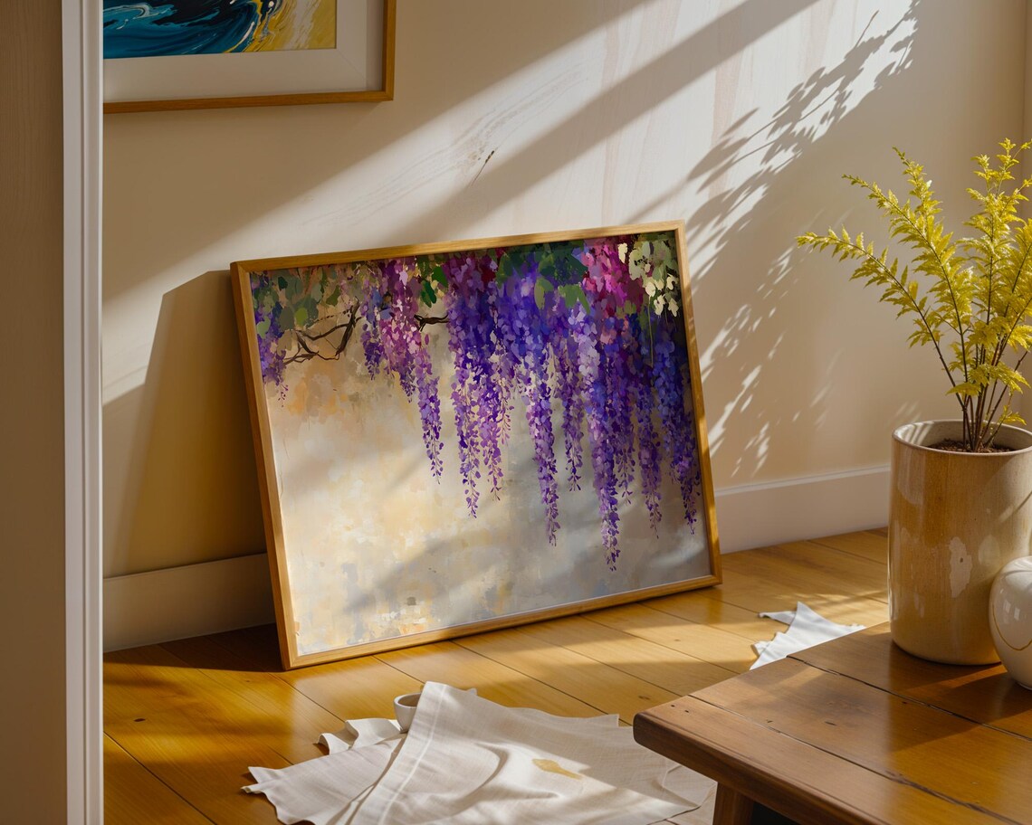 Purple Wisteria Hanging Blossoms Watercolor Floral Painting Poster - Image 4