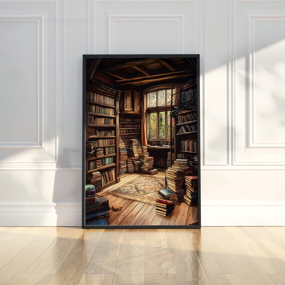 Cozy Old Library Book Room Dark Academia Bookshelf Reading Poster