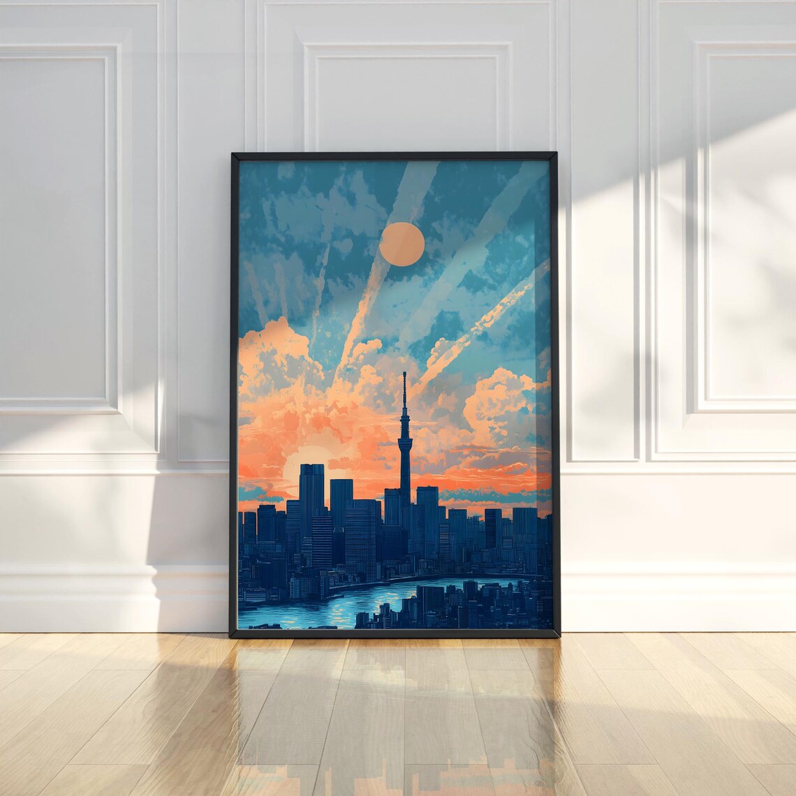 Tokyo Skytree Sunset Skyline Retro Travel Illustration Poster