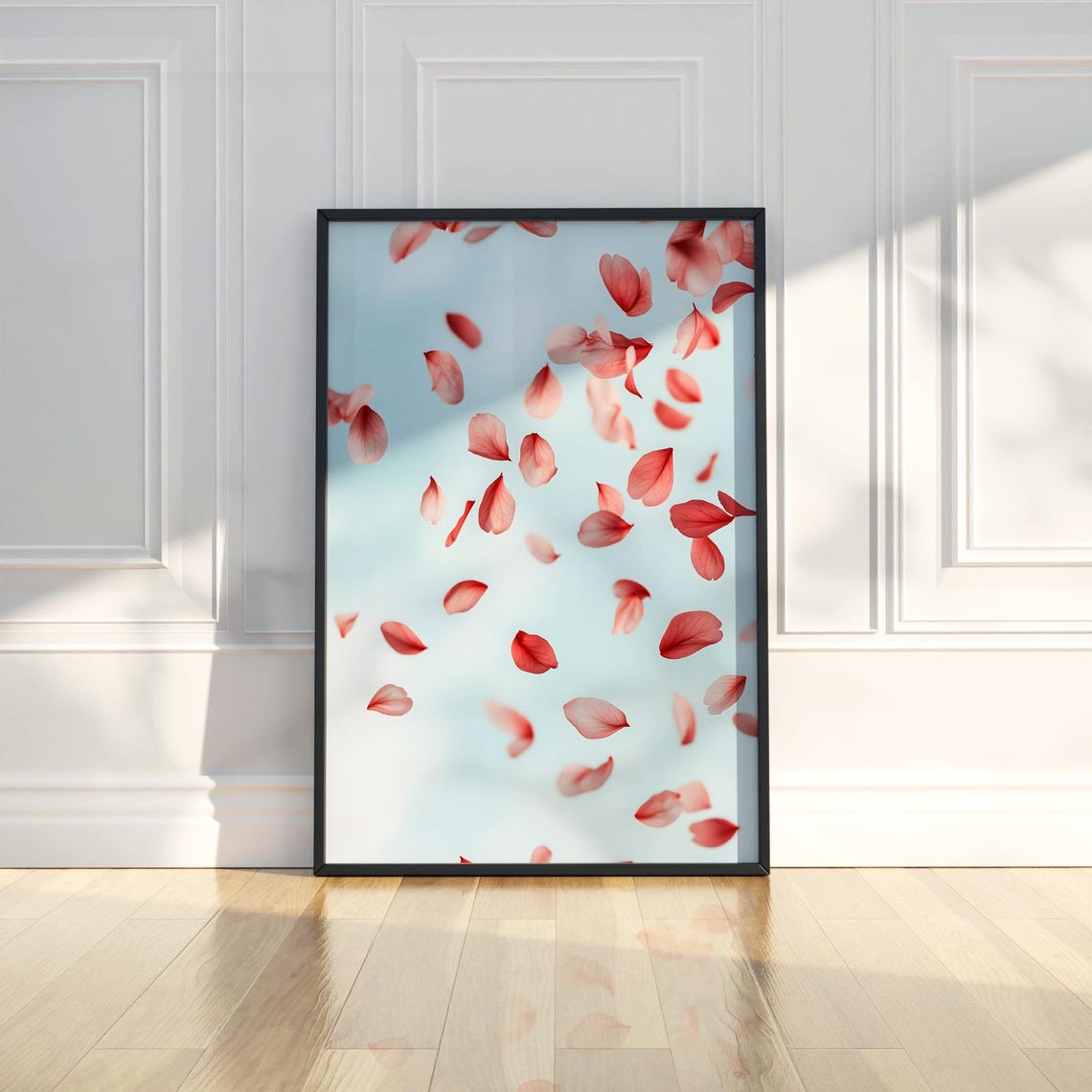 Falling Rose Petals Light Blue Romantic Floral Home Decor Print