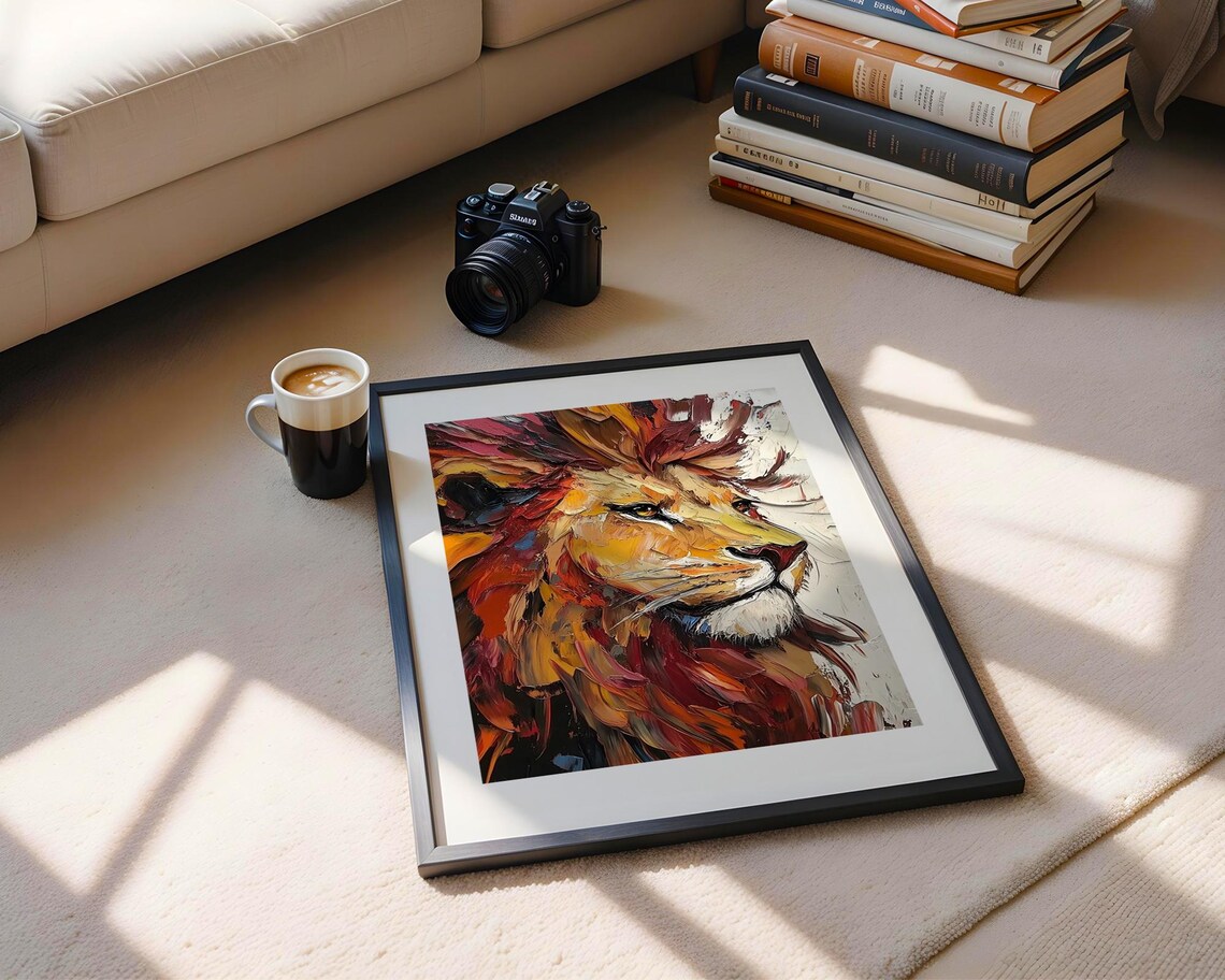Majestic Lion Head Bold Abstract Impasto Style Oil Painting Poster - Image 5