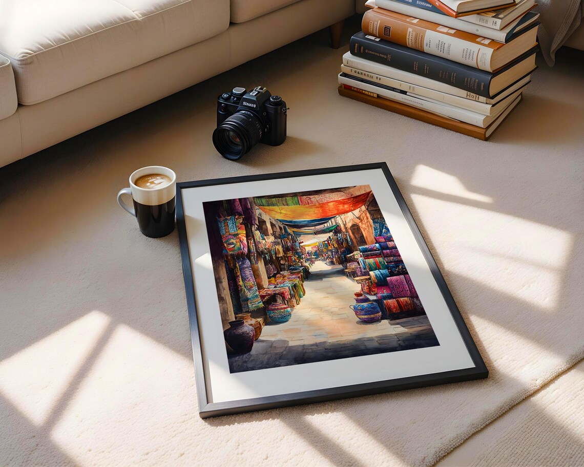 Vibrant Moroccan Market Alley Colorful Bazaar Travel Painting Poster - Image 4