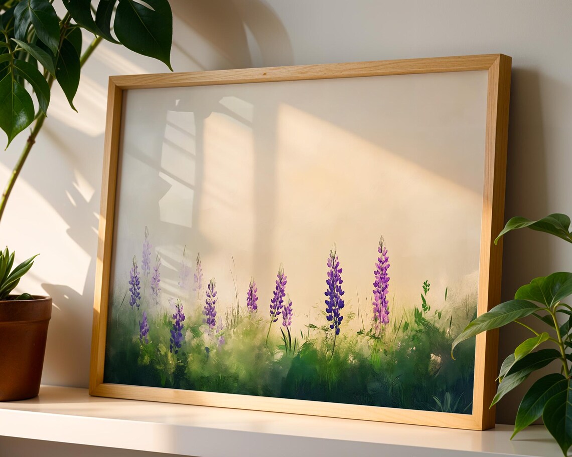 Purple Lupine Flowers Misty Meadow Soft Watercolor Botanical Poster - Image 4