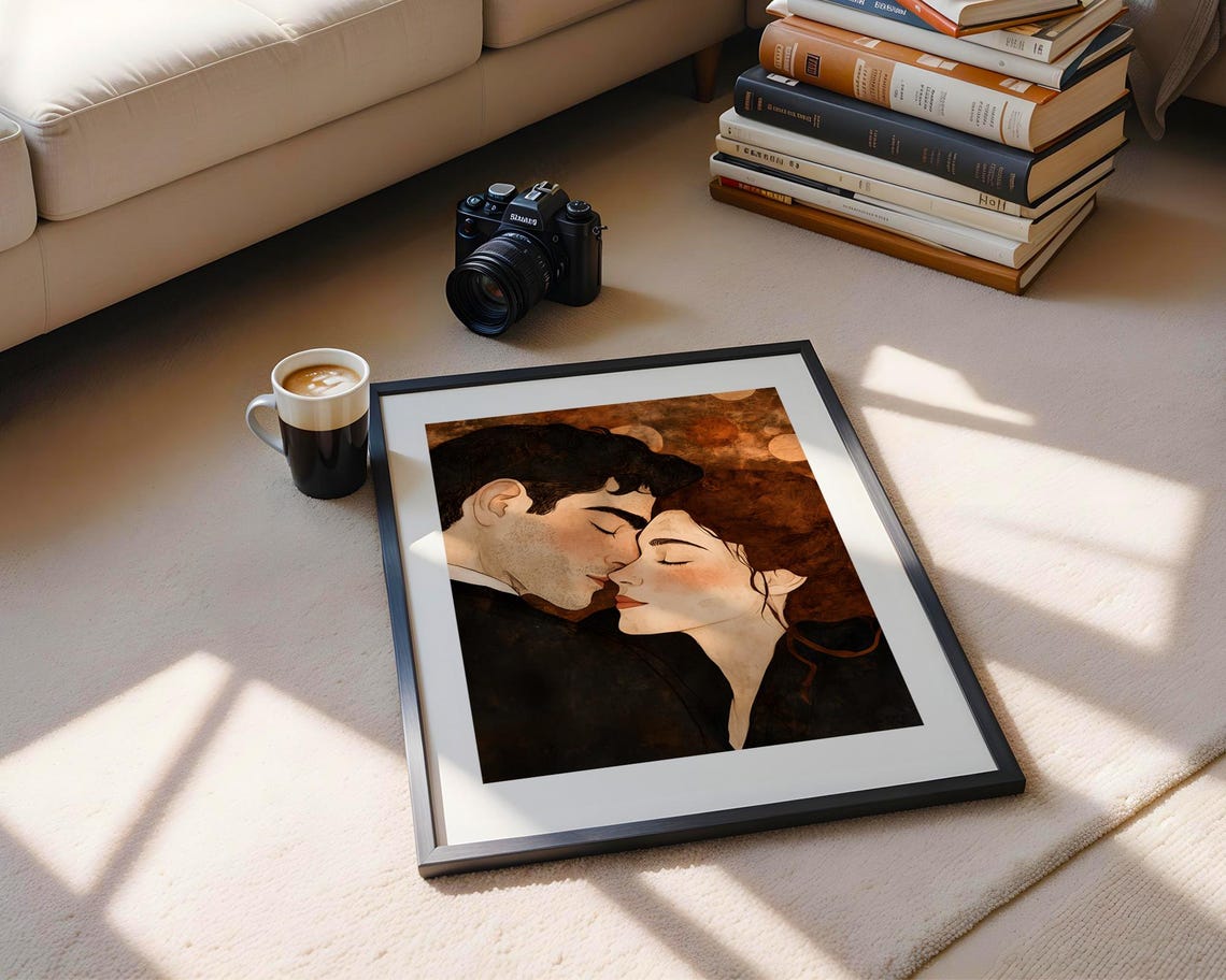 Golden Klimt Style Couple Embrace Intimate Romantic Art Poster - Image 5